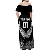 Custom New Zealand Rugby Off Shoulder Maxi Dress NZ Opango Forever Silver Fern Heart - Wonder Print Shop