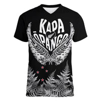 Custom New Zealand Rugby Women V Neck T Shirt NZ Opango Forever Silver Fern Heart - Wonder Print Shop