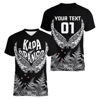 Custom New Zealand Rugby Women V Neck T Shirt NZ Opango Forever Silver Fern Heart - Wonder Print Shop