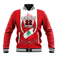Personalised Lebanon Independence Day Baseball Jacket Lebanese Coat Of Arms Islamic Pattern - Wonder Print Shop