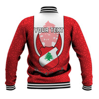Personalised Lebanon Independence Day Baseball Jacket Lebanese Coat Of Arms Islamic Pattern - Wonder Print Shop