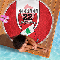 Lebanon Independence Day Beach Blanket Lebanese Coat Of Arms Islamic Pattern - Wonder Print Shop
