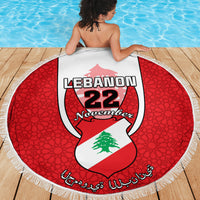 Lebanon Independence Day Beach Blanket Lebanese Coat Of Arms Islamic Pattern - Wonder Print Shop