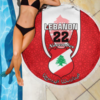 Lebanon Independence Day Beach Blanket Lebanese Coat Of Arms Islamic Pattern - Wonder Print Shop
