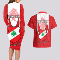 Personalised Lebanon Independence Day Couples Matching Long Sleeve Bodycon Dress and Hawaiian Shirt Lebanese Coat Of Arms Islamic Pattern - Wonder Print Shop