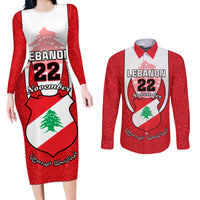 Personalised Lebanon Independence Day Couples Matching Long Sleeve Bodycon Dress and Long Sleeve Button Shirt Lebanese Coat Of Arms Islamic Pattern - Wonder Print Shop