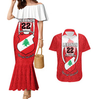 Personalised Lebanon Independence Day Couples Matching Mermaid Dress and Hawaiian Shirt Lebanese Coat Of Arms Islamic Pattern - Wonder Print Shop