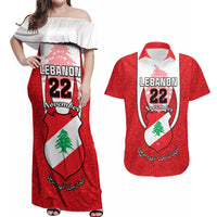 Personalised Lebanon Independence Day Couples Matching Off Shoulder Maxi Dress and Hawaiian Shirt Lebanese Coat Of Arms Islamic Pattern - Wonder Print Shop
