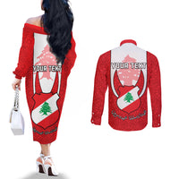 personalised-lebanon-independence-day-couples-matching-off-the-shoulder-long-sleeve-dress-and-long-sleeve-button-shirt-lebanese-coat-of-arms-islamic-pattern