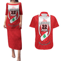 Personalised Lebanon Independence Day Couples Matching Puletasi Dress and Hawaiian Shirt Lebanese Coat Of Arms Islamic Pattern - Wonder Print Shop