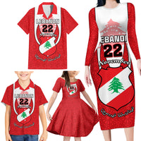 Personalised Lebanon Independence Day Family Matching Long Sleeve Bodycon Dress and Hawaiian Shirt Lebanese Coat Of Arms Islamic Pattern - Wonder Print Shop