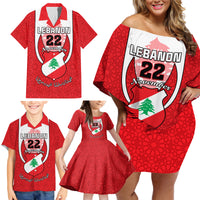 Personalised Lebanon Independence Day Family Matching Off Shoulder Short Dress and Hawaiian Shirt Lebanese Coat Of Arms Islamic Pattern - Wonder Print Shop