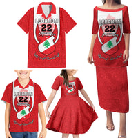 Personalised Lebanon Independence Day Family Matching Puletasi Dress and Hawaiian Shirt Lebanese Coat Of Arms Islamic Pattern - Wonder Print Shop