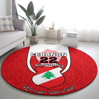 personalised-lebanon-independence-day-round-carpet-lebanese-coat-of-arms-islamic-pattern