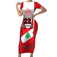 Personalised Lebanon Independence Day Short Sleeve Bodycon Dress Lebanese Coat Of Arms Islamic Pattern - Wonder Print Shop