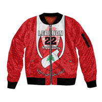 Personalised Lebanon Independence Day Sleeve Zip Bomber Jacket Lebanese Coat Of Arms Islamic Pattern - Wonder Print Shop