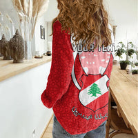 Personalised Lebanon Independence Day Women Casual Shirt Lebanese Coat Of Arms Islamic Pattern - Wonder Print Shop