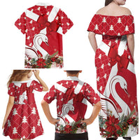 Denmark Christmas Family Matching Off Shoulder Maxi Dress and Hawaiian Shirt Coquette Bow With Swan - Wonder Print Shop