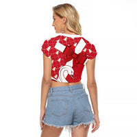 Denmark Christmas Raglan Cropped T Shirt Coquette Bow With Swan - Wonder Print Shop