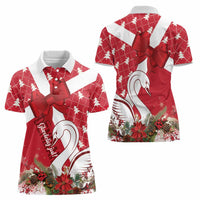 Denmark Christmas Women Polo Shirt Coquette Bow With Swan - Wonder Print Shop