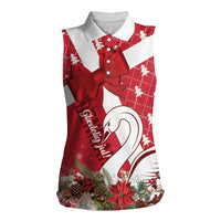 Denmark Christmas Women Sleeveless Polo Shirt Coquette Bow With Swan - Wonder Print Shop