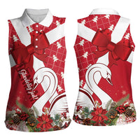 Denmark Christmas Women Sleeveless Polo Shirt Coquette Bow With Swan - Wonder Print Shop