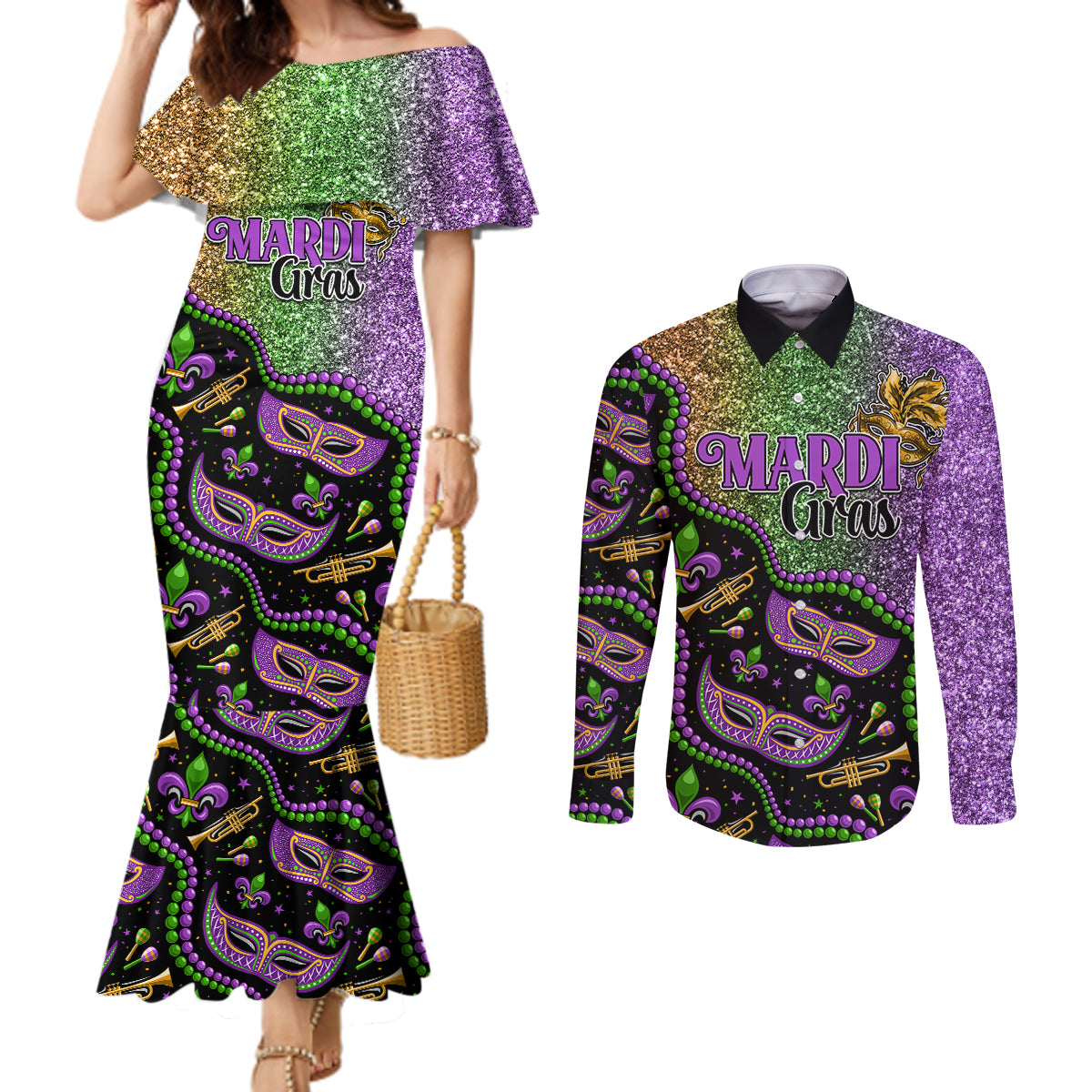 mardi-gras-couples-matching-mermaid-dress-and-long-sleeve-button-shirt-bling-bling-sparkle-style