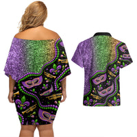 Mardi Gras Couples Matching Off Shoulder Short Dress and Hawaiian Shirt Colorful Style - Wonder Print Shop