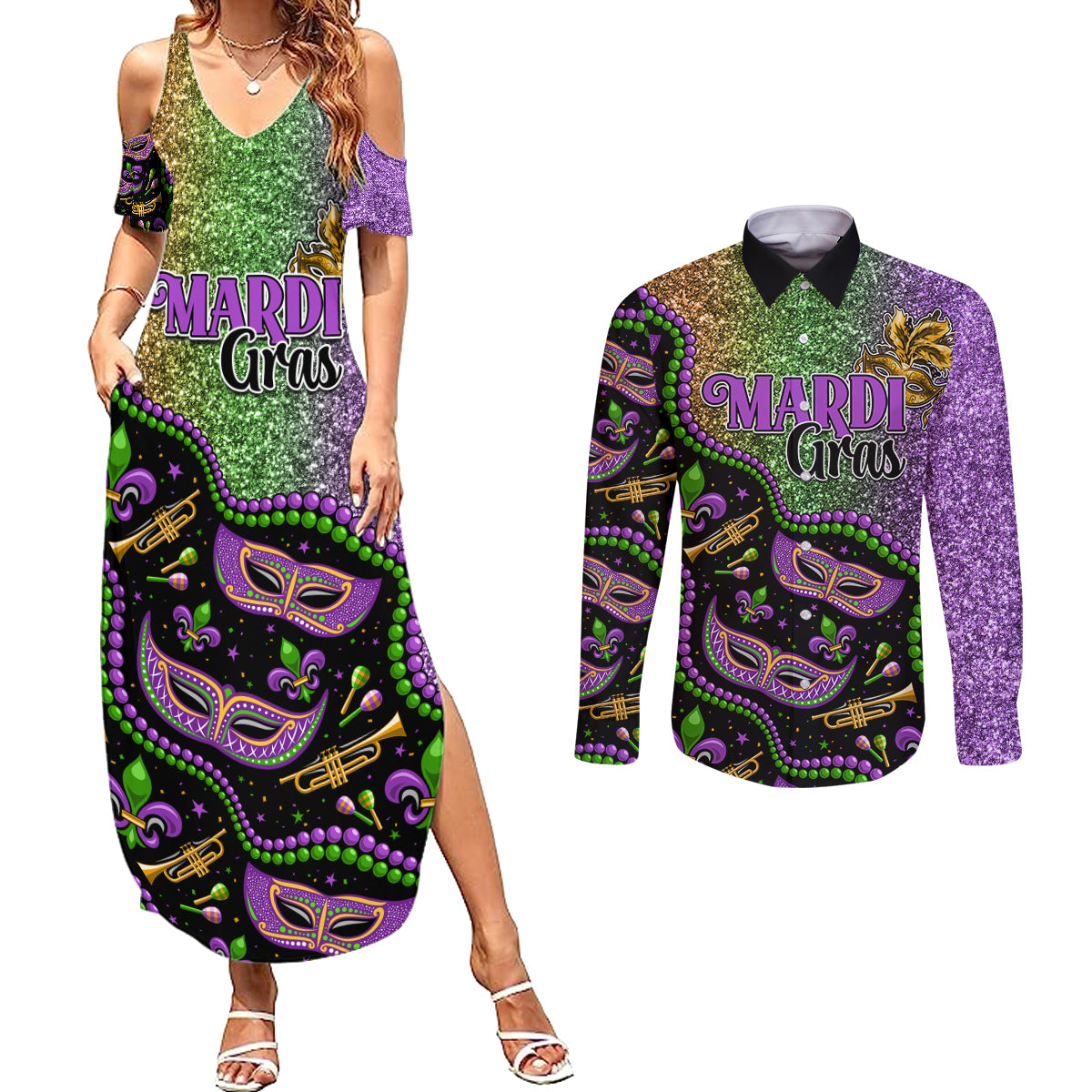 mardi-gras-couples-matching-summer-maxi-dress-and-long-sleeve-button-shirt-bling-bling-sparkle-style