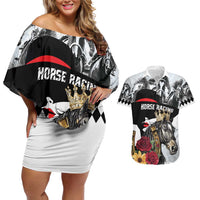 Personalized Horse Racing Couples Matching Off Shoulder Short Dress and Hawaiian Shirt Derby Lady Triple Flowers