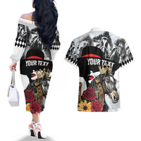 Personalized Horse Racing Couples Matching Off The Shoulder Long Sleeve Dress and Hawaiian Shirt Derby Lady Triple Flowers