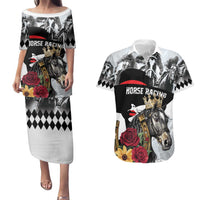 Personalized Horse Racing Couples Matching Puletasi and Hawaiian Shirt Derby Lady Triple Flowers