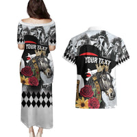Personalized Horse Racing Couples Matching Puletasi and Hawaiian Shirt Derby Lady Triple Flowers