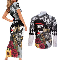 Personalized Horse Racing Couples Matching Short Sleeve Bodycon Dress and Long Sleeve Button Shirt Derby Lady Triple Flowers