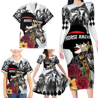 Personalized Horse Racing Family Matching Long Sleeve Bodycon Dress and Hawaiian Shirt Derby Lady Triple Flowers