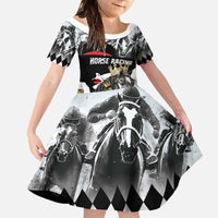 Personalized Horse Racing Family Matching Off The Shoulder Long Sleeve Dress and Hawaiian Shirt Derby Lady Triple Flowers