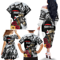 Personalized Horse Racing Family Matching Off The Shoulder Long Sleeve Dress and Hawaiian Shirt Derby Lady Triple Flowers