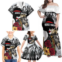 Personalized Horse Racing Family Matching Off Shoulder Maxi Dress and Hawaiian Shirt Derby Lady Triple Flowers