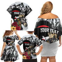 Personalized Horse Racing Family Matching Off Shoulder Short Dress and Hawaiian Shirt Derby Lady Triple Flowers