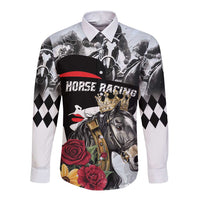 Personalized Horse Racing Long Sleeve Button Shirt Derby Lady Triple Flowers