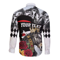 Personalized Horse Racing Long Sleeve Button Shirt Derby Lady Triple Flowers