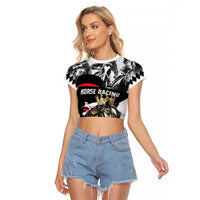 Personalized Horse Racing Raglan Cropped T Shirt Derby Lady Triple Flowers