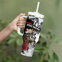 Personalized Horse Racing Tumbler With Handle Derby Lady Triple Flowers