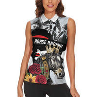 Personalized Horse Racing Women Sleeveless Polo Shirt Derby Lady Triple Flowers