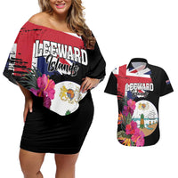 Personalised Bonaire Couples Matching Off Shoulder Short Dress and Hawaiian Shirt Boneiru Coat of Arms