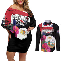 Personalised Bonaire Couples Matching Off Shoulder Short Dress and Long Sleeve Button Shirt Boneiru Coat of Arms