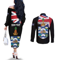 Personalised Bonaire Couples Matching Off The Shoulder Long Sleeve Dress and Long Sleeve Button Shirt Boneiru Coat of Arms