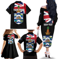 Personalised Bonaire Family Matching Off The Shoulder Long Sleeve Dress and Hawaiian Shirt Boneiru Coat of Arms