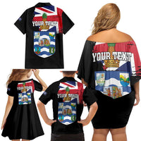 Personalised Bonaire Family Matching Off Shoulder Short Dress and Hawaiian Shirt Boneiru Coat of Arms