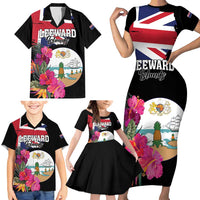 Personalised Bonaire Family Matching Short Sleeve Bodycon Dress and Hawaiian Shirt Boneiru Coat of Arms